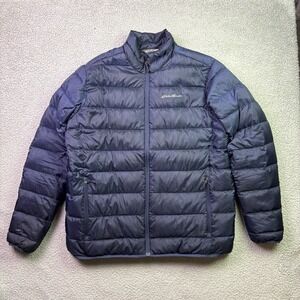 Eddie Bauer Down 650 Puffer Jacket Mens Large Blue Full Zip Coat Goose